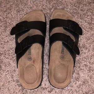 Cushonaire black slip on sandals size 6